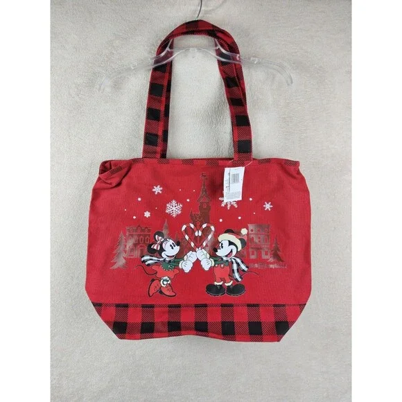 Walt Disney World Parks Christmas Holiday Mickey Minnie Zipper Tote - Picture 1 of 3